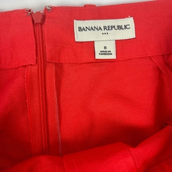 Banana Republic Linen-Blend Mini Skirt Orange Red Belted with pockets Size 8 - Picture 2 of 6